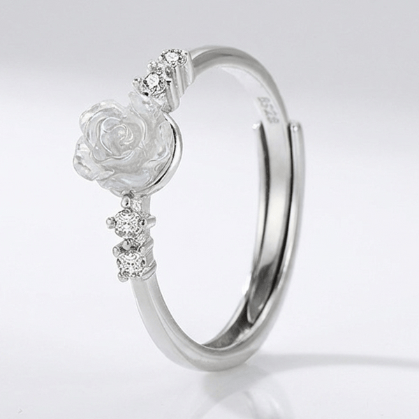 SILVER ROSE DIAMOND RING - (ADJUSTABLE)