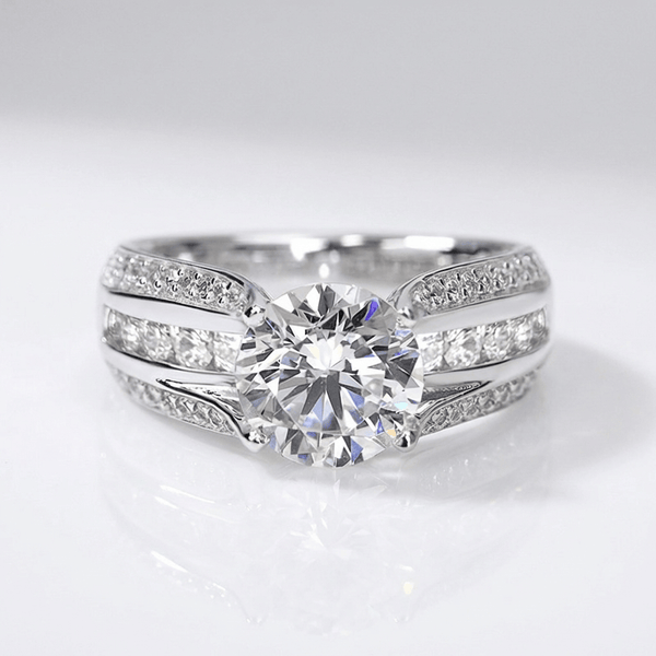 SILVER ROUND DIAMOND PAVE BAND RING