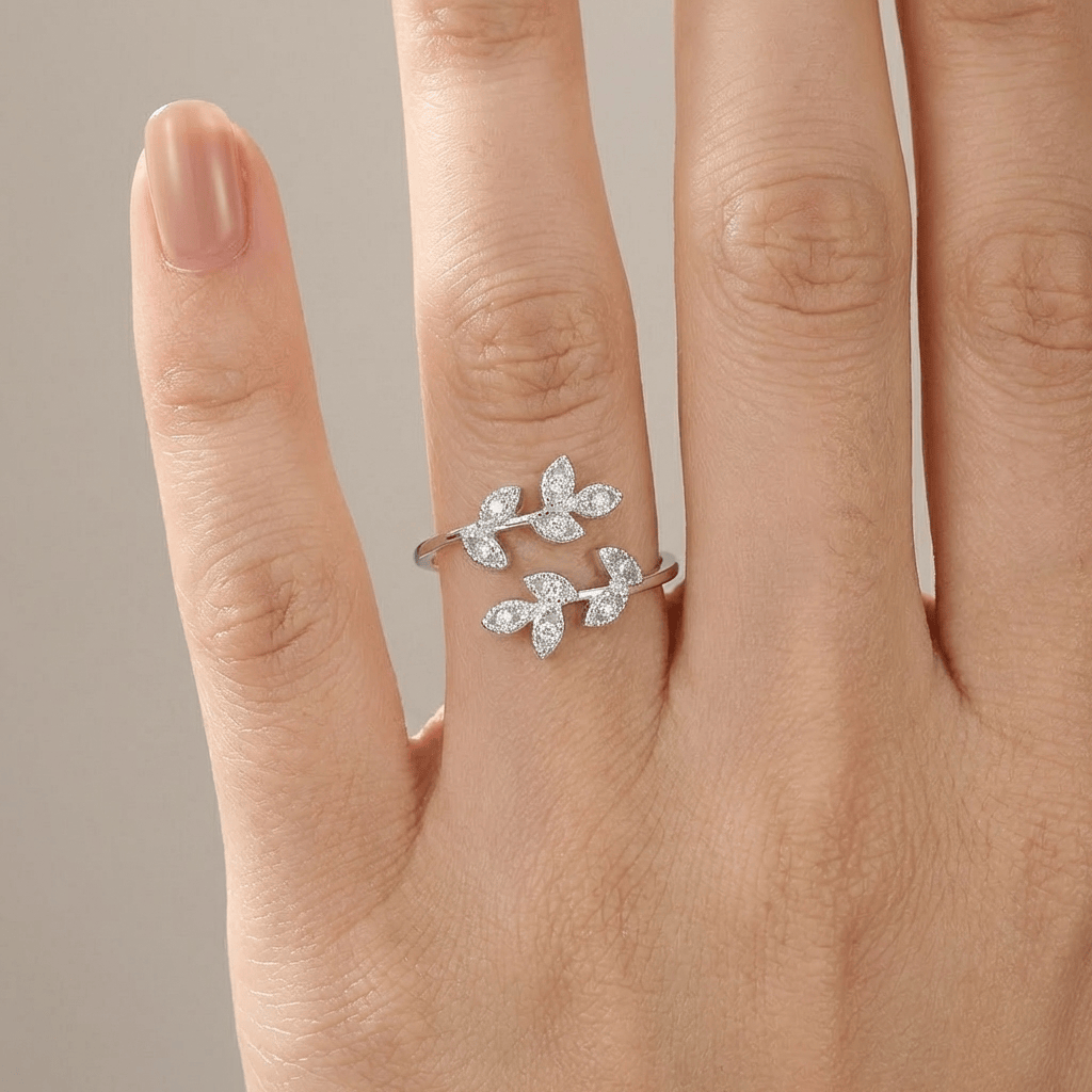 SILVER ZIRCONIA LEAF WRAP - (ADJUSTABLE)