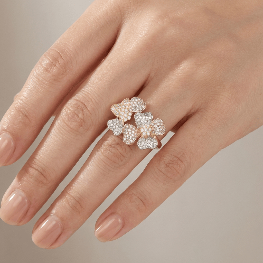 TRIPLE BUTTERFLY CRYSTAL GOLD RING