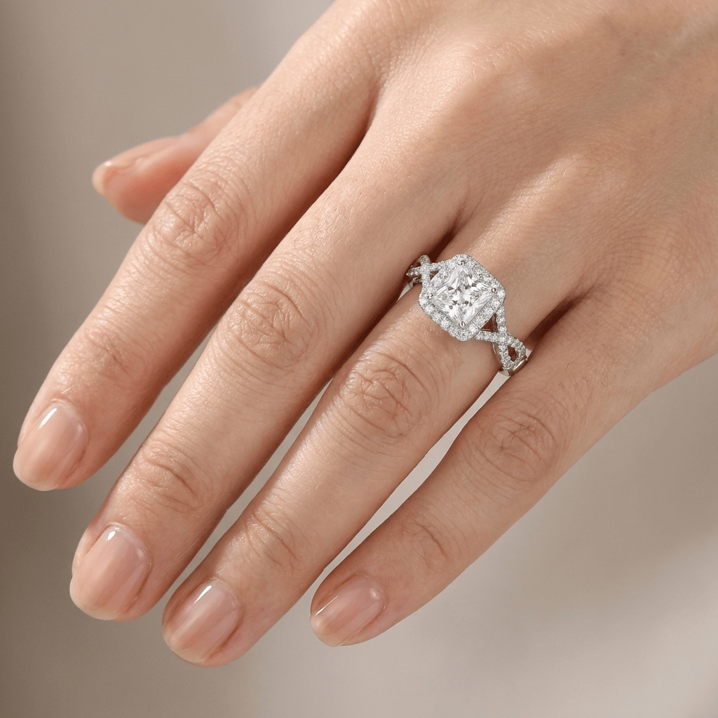 SILVER CUSHION DIAMOND TRILOGY RING