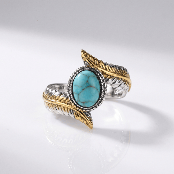 SILVER GOLD TURQUOISE BOHEMIAN RING