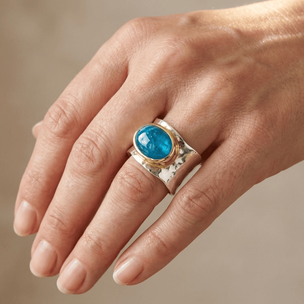 SILVER GOLD TURQUOISE MODERN RING