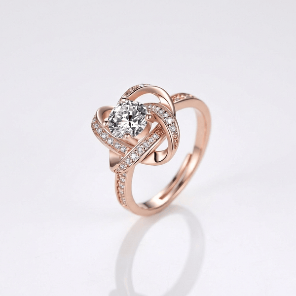 ROSE GOLD ZIRCONIA TWISTED KNOT RING - (ADJUSTABLE)