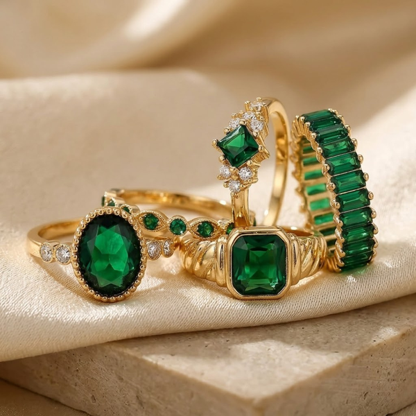 Gold Emerald Ring Set