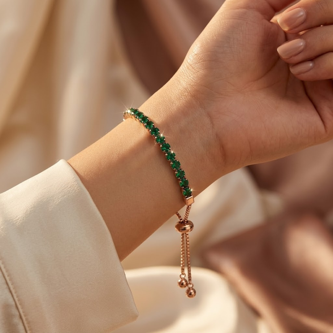 Gold Emerald Adjustable Tennis Bracelet