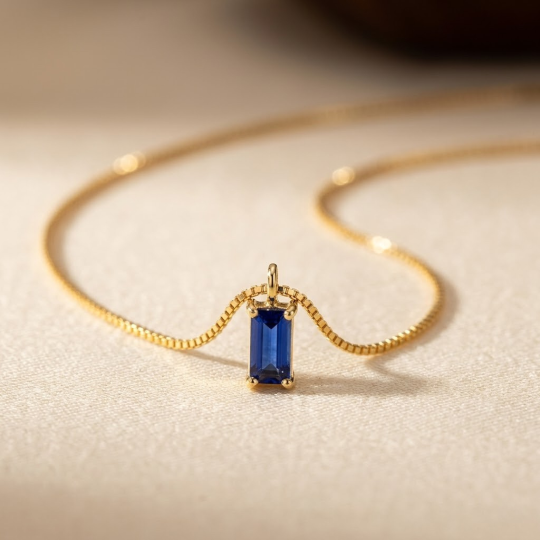 Gold Sapphire Minimalist Necklace