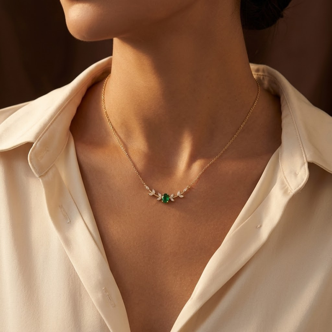 Gold Emerald Minimalist Necklace