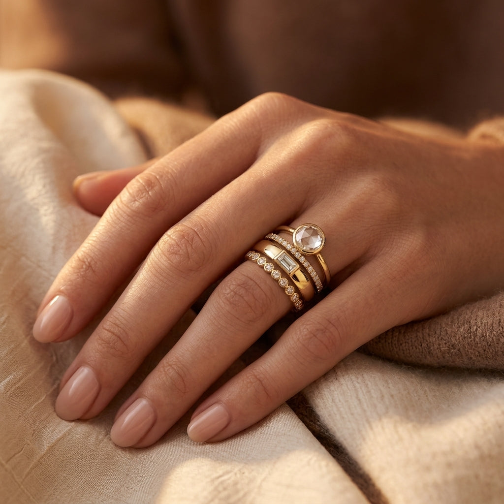 Gold Stacked Bezel Ring Set