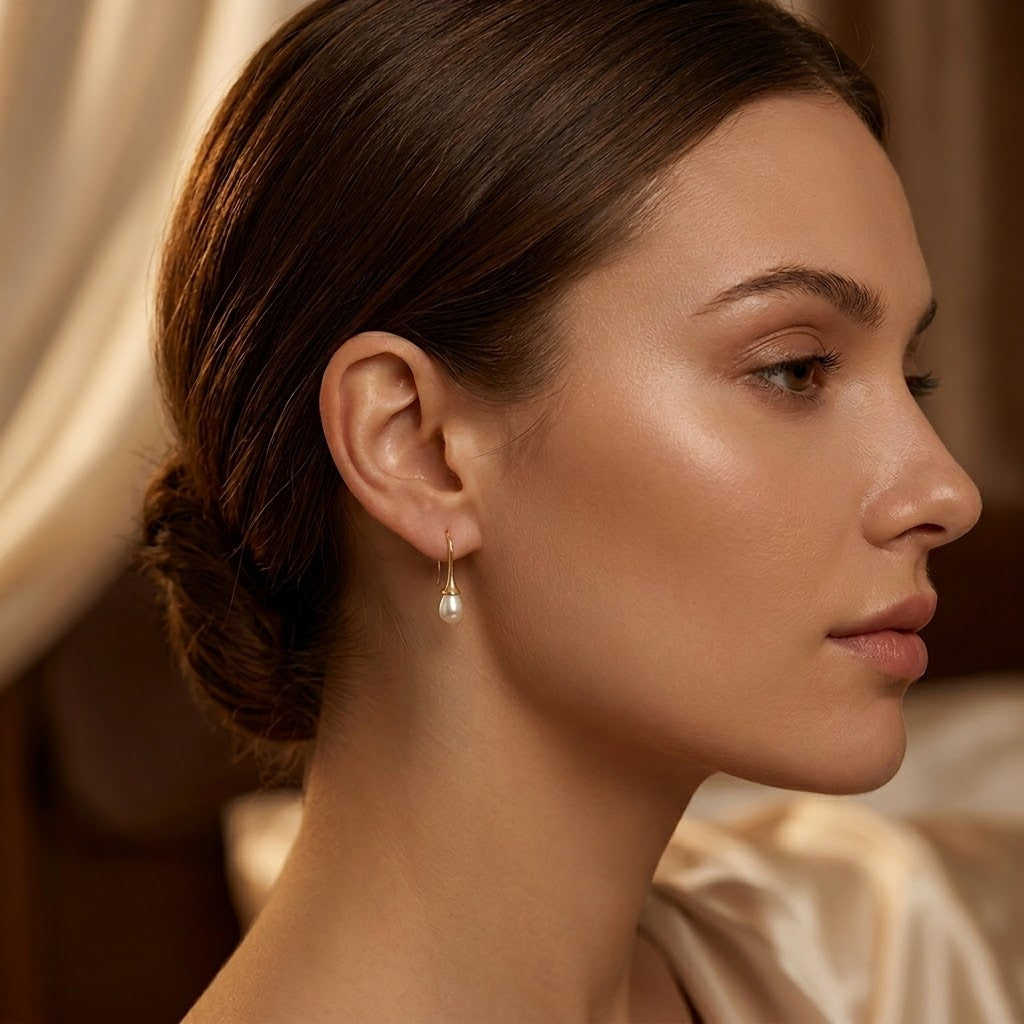Gold Pearl Drop Earrings