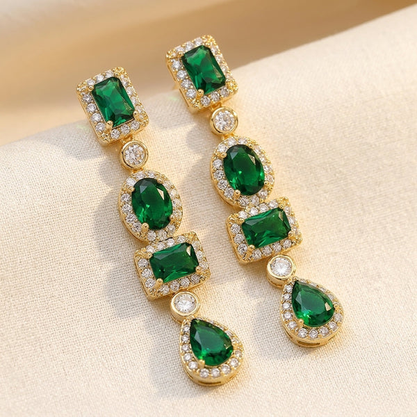 Gold Emerald Multi-Shape Drop Earrings