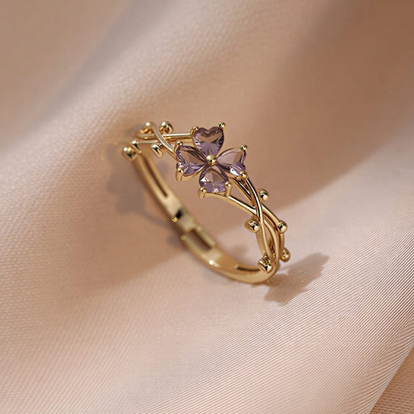 AMETHYST FLOWER RING - (ADJUSTABLE)