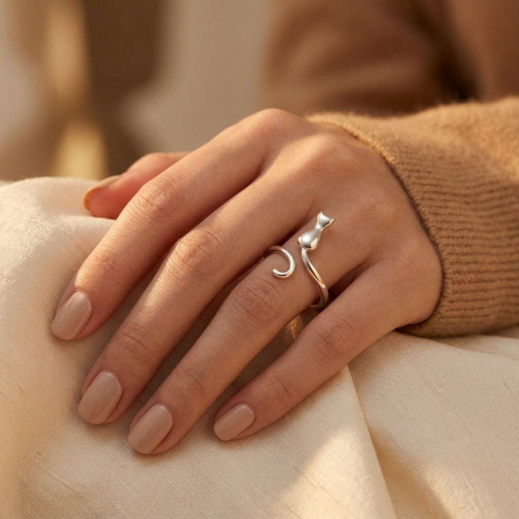 Silver Cat Motif Ring
