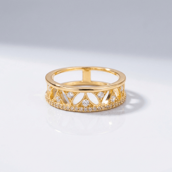 CRYSTAL CROWN GOLD BAND RING - (ADJUSTABLE)