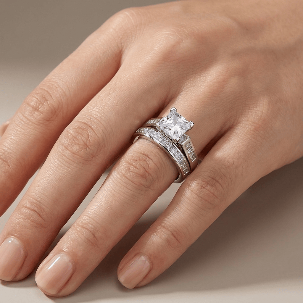 SILVER SQUARE ZIRCONIA HALO RING