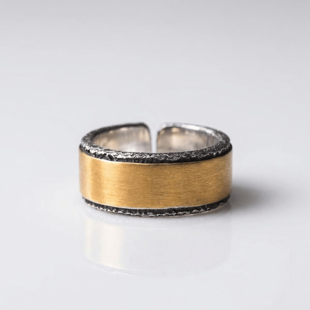HANDMADE RUSTIC TWO TONE RING - (ADJUSTABLE)