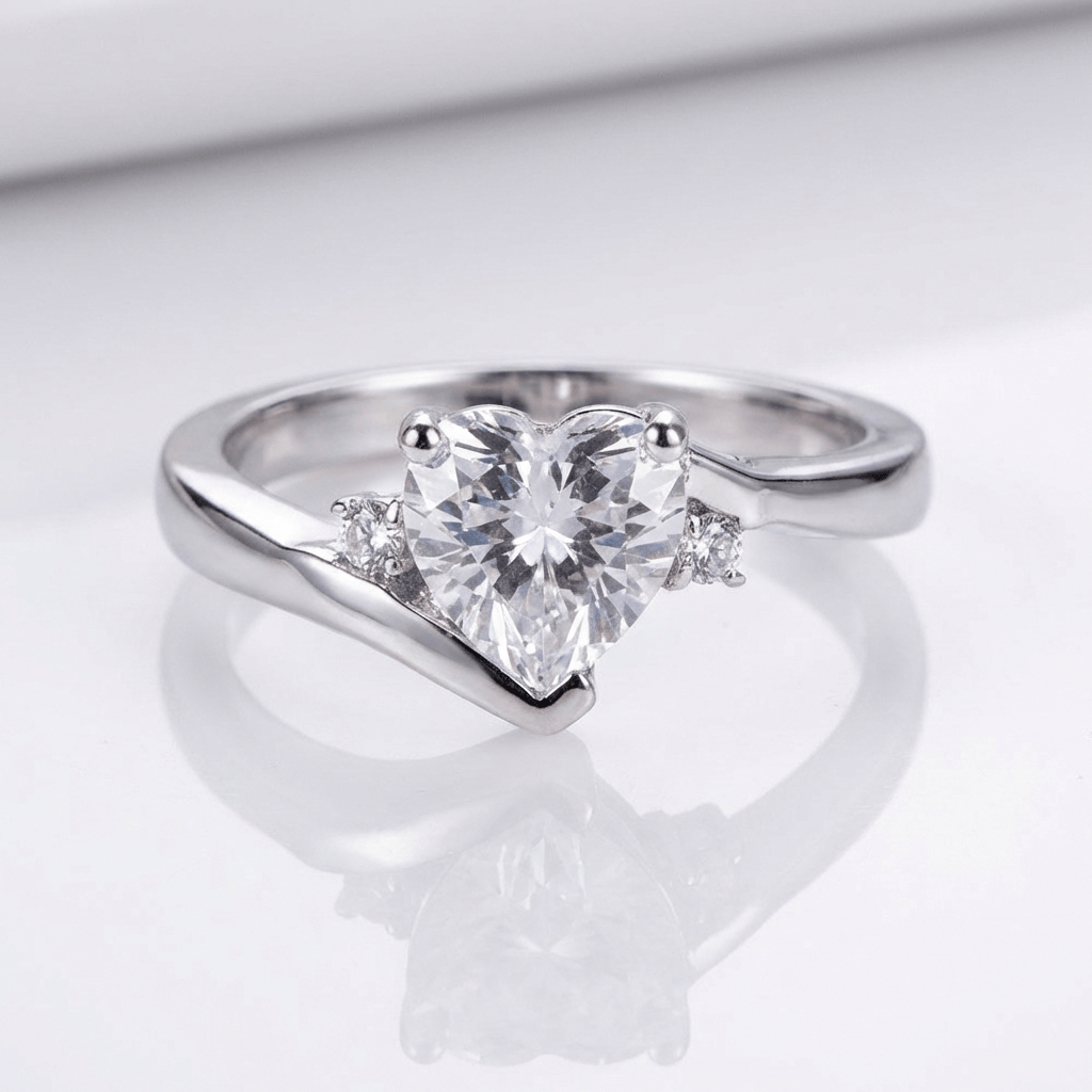 HEART ZIRCONIA SILVER BYPASS RING