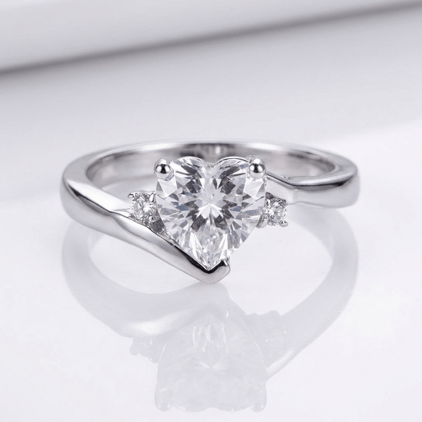 HEART ZIRCONIA SILVER BYPASS RING