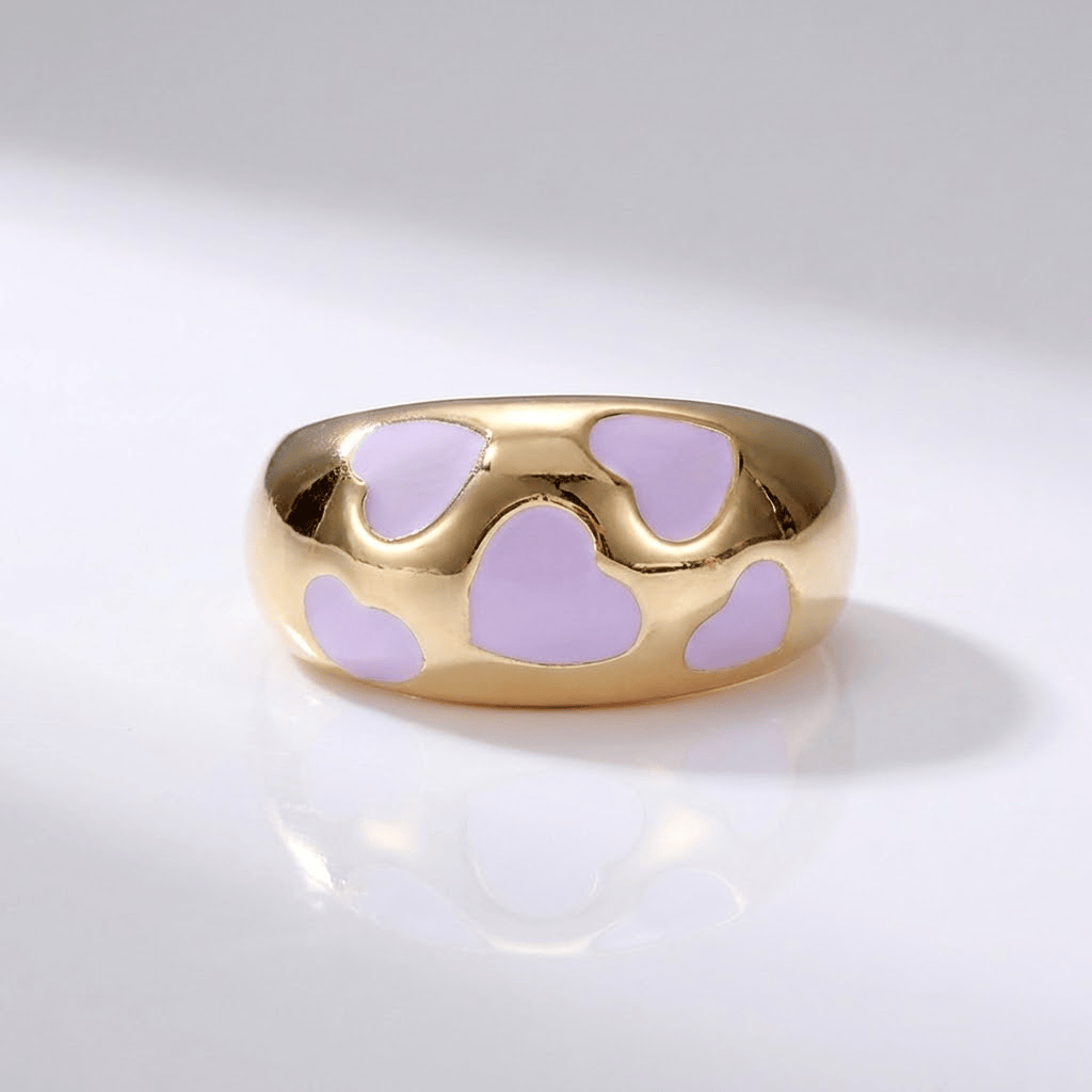GOLD PURPLE ENAMEL DOME RING