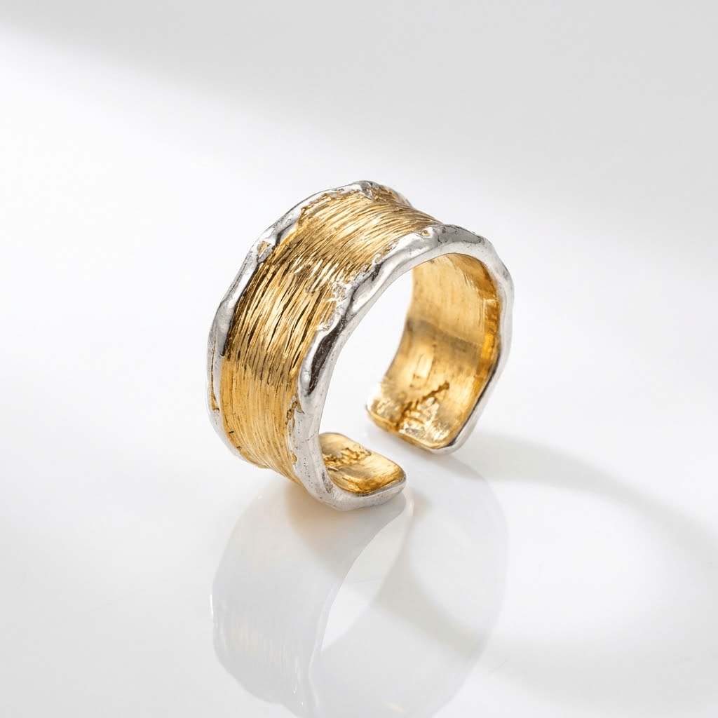 HANDMADE GOLD SILVER TWO TONE RING - (ADJUSTABLE)
