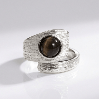 SILVER BLACK ONYX VINTAGE RING - (ADJUSTABLE)