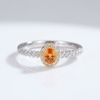 SILVER ORANGE TOPAZ HALO RING - (ADJUSTABLE)