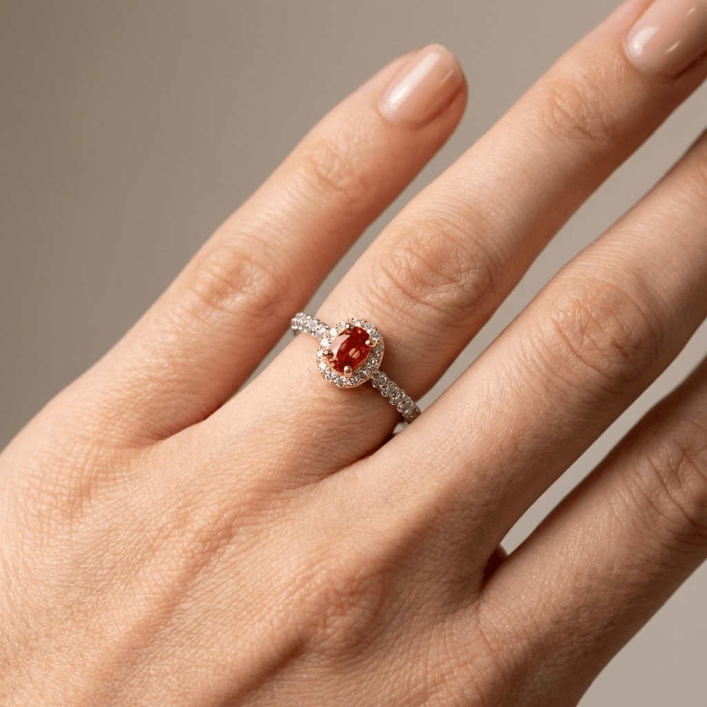 SILVER ORANGE TOPAZ HALO RING - (ADJUSTABLE)