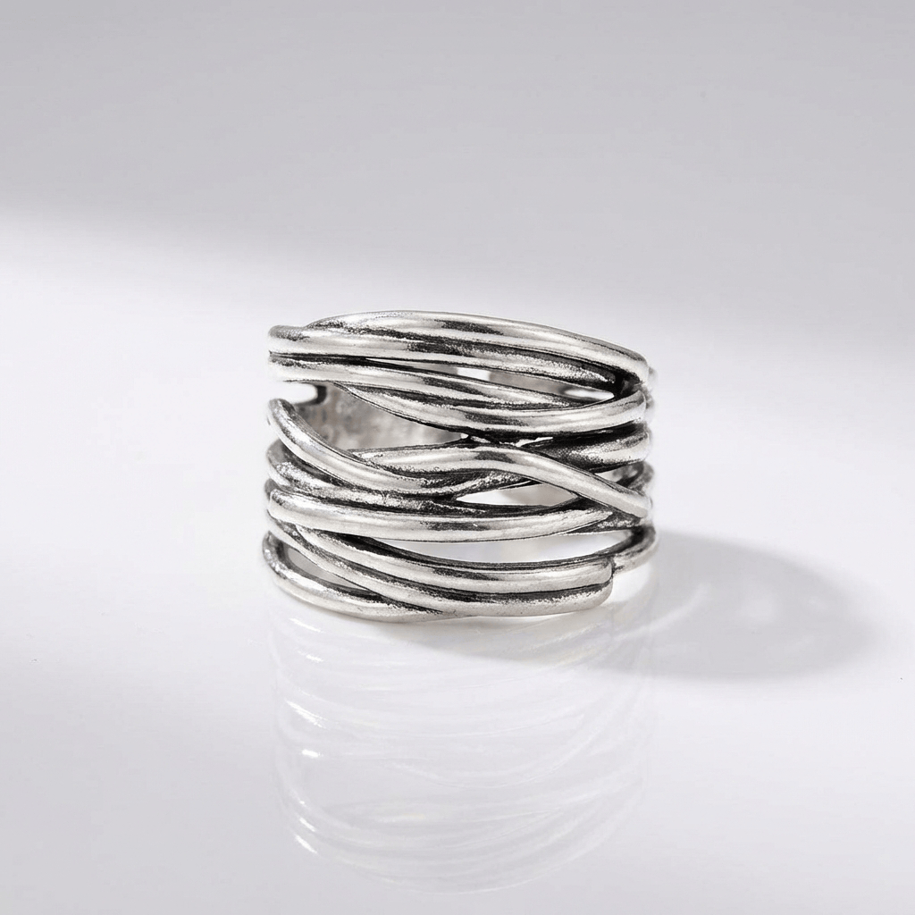 SILVER STACKED ZIRCONIA RING - (ADJUSTABLE)