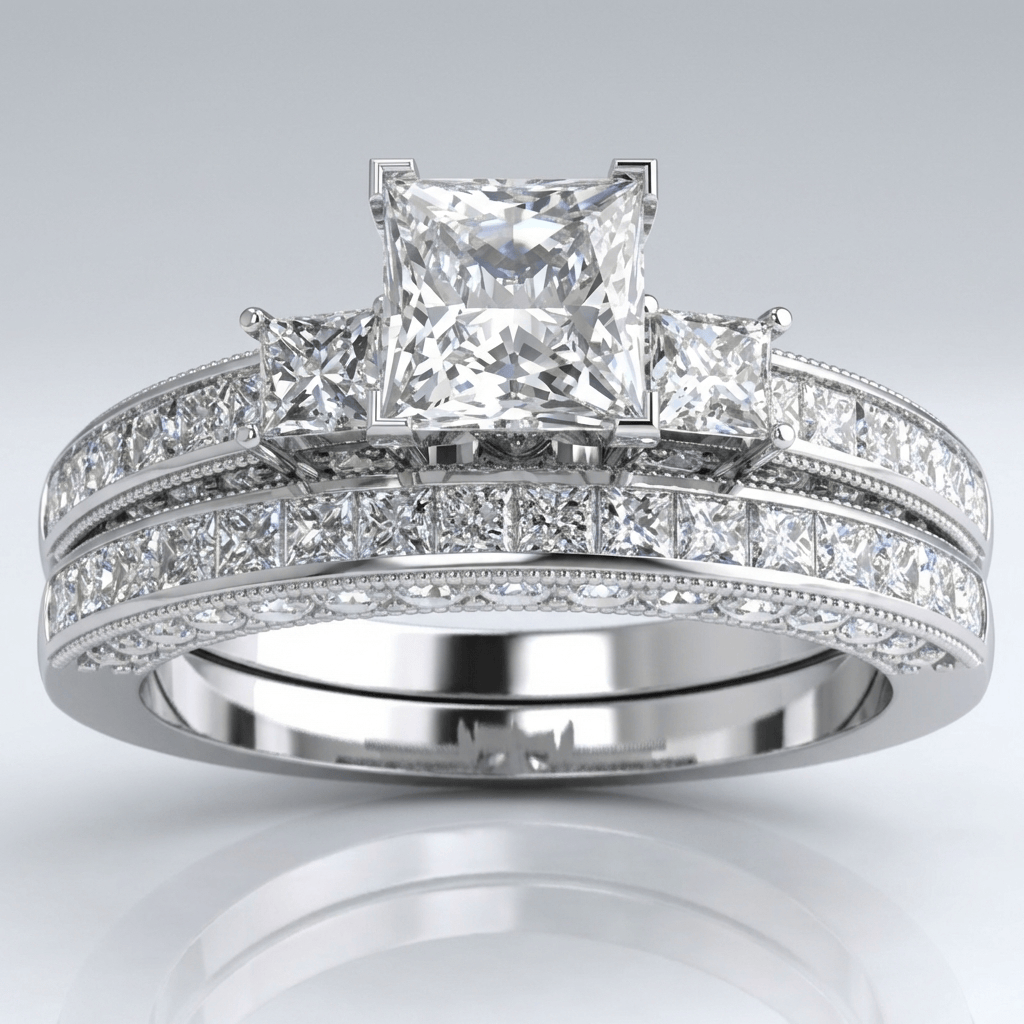 SILVER SQUARE DIAMOND PAVE RING
