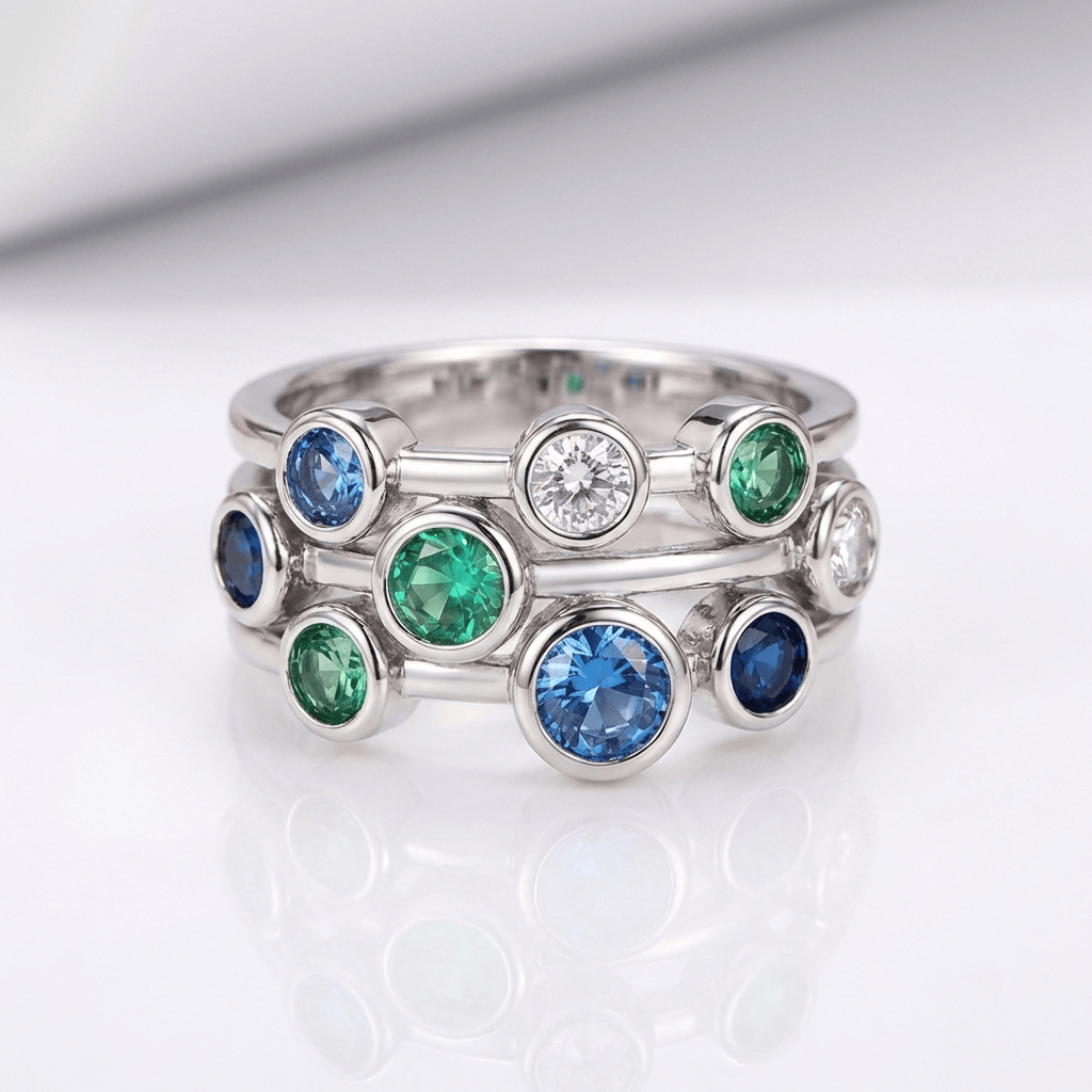 SILVER COLORFUL GEMSTONE RING