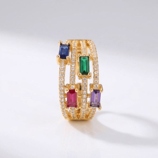 GOLD COLORFUL GEMSTONE RING - (ADJUSTABLE)