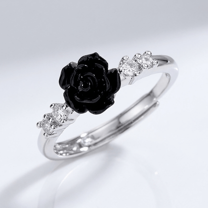 SILVER ROSE DIAMOND RING - (ADJUSTABLE)