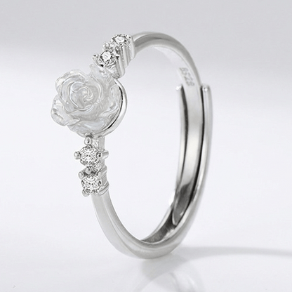 SILVER ROSE DIAMOND RING - (ADJUSTABLE)