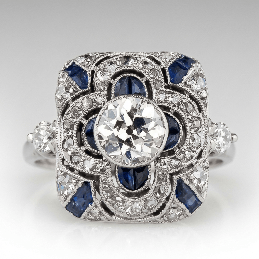 SILVER DIAMOND SAPPHIRE VINTAGE RING