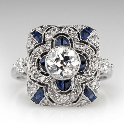 SILVER DIAMOND SAPPHIRE VINTAGE RING