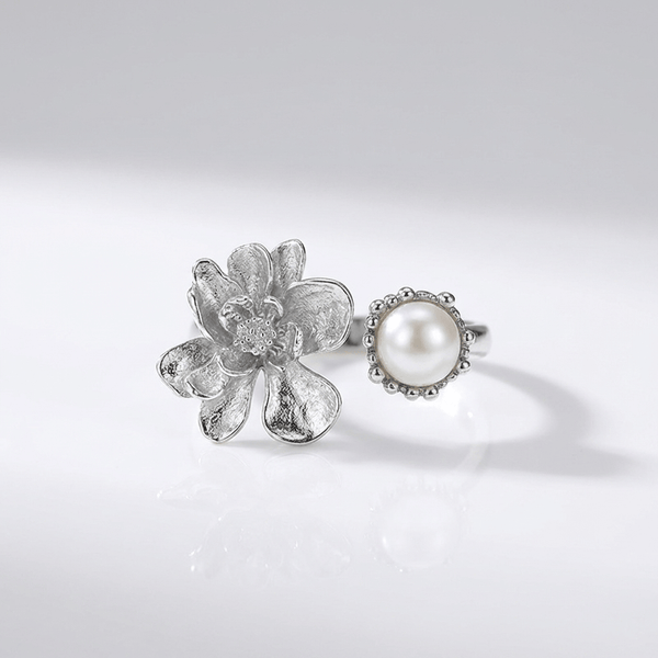 SILVER PEARL BEADED RING