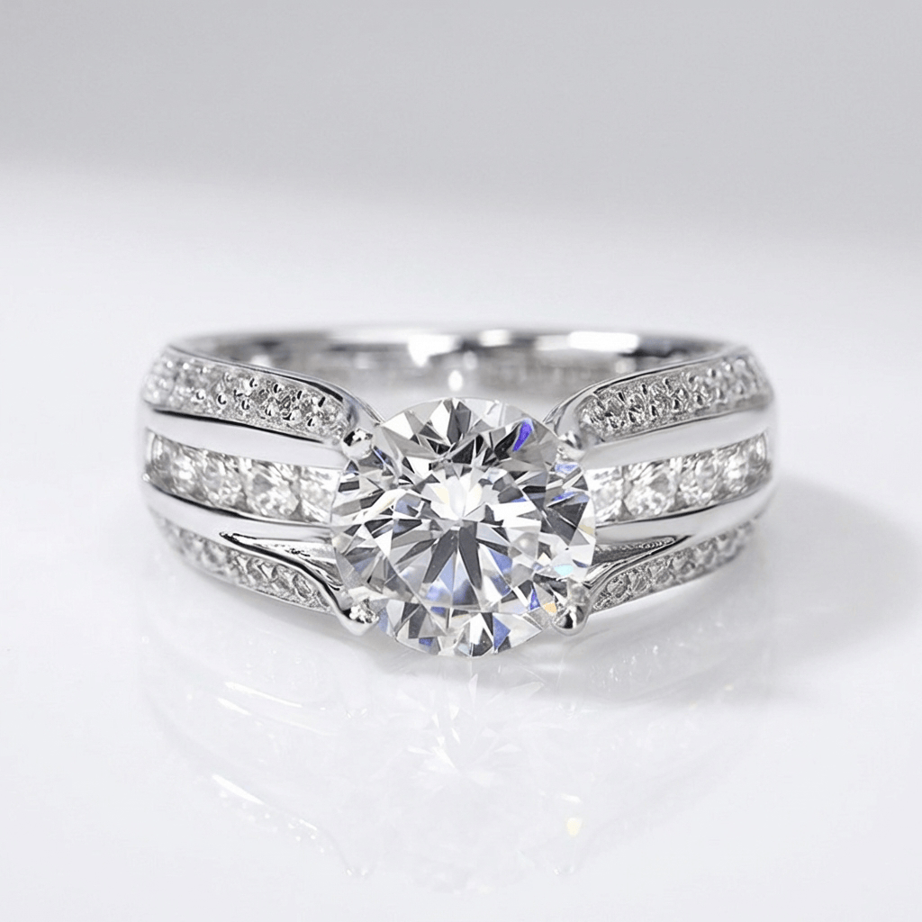 SILVER ROUND DIAMOND PAVE BAND RING