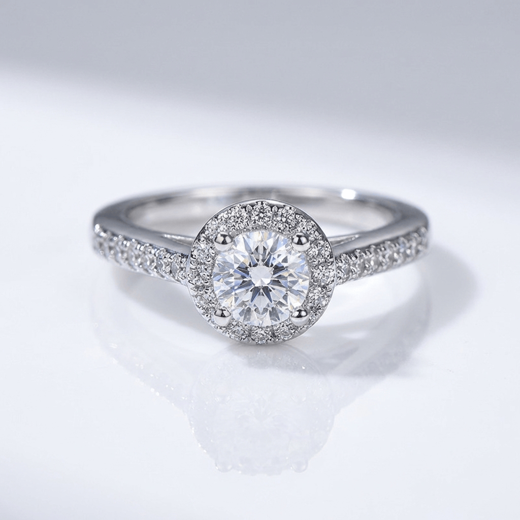 SILVER CUSHION DIAMOND PAVE HALO RING