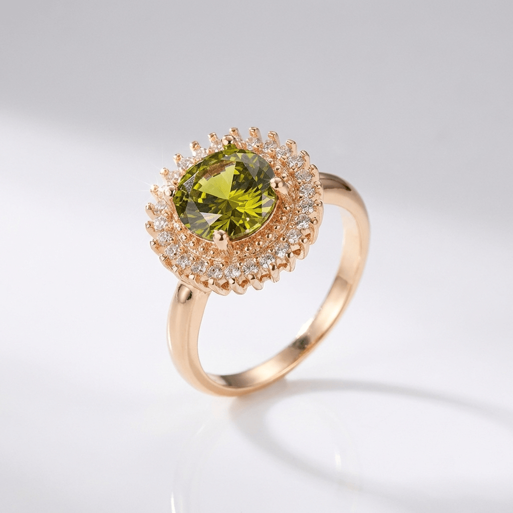 GOLD PERIDOT DIAMOND HALO RING