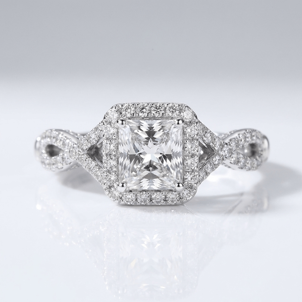 SILVER CUSHION DIAMOND TRILOGY RING