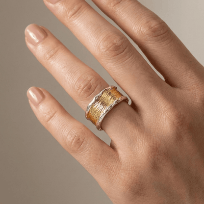 HANDMADE GOLD SILVER TWO TONE RING - (ADJUSTABLE)