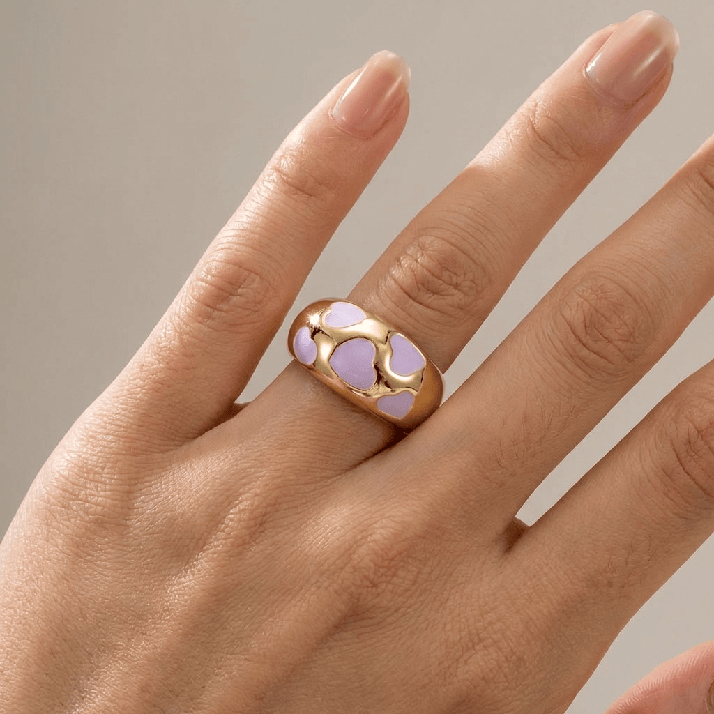 GOLD PURPLE ENAMEL DOME RING