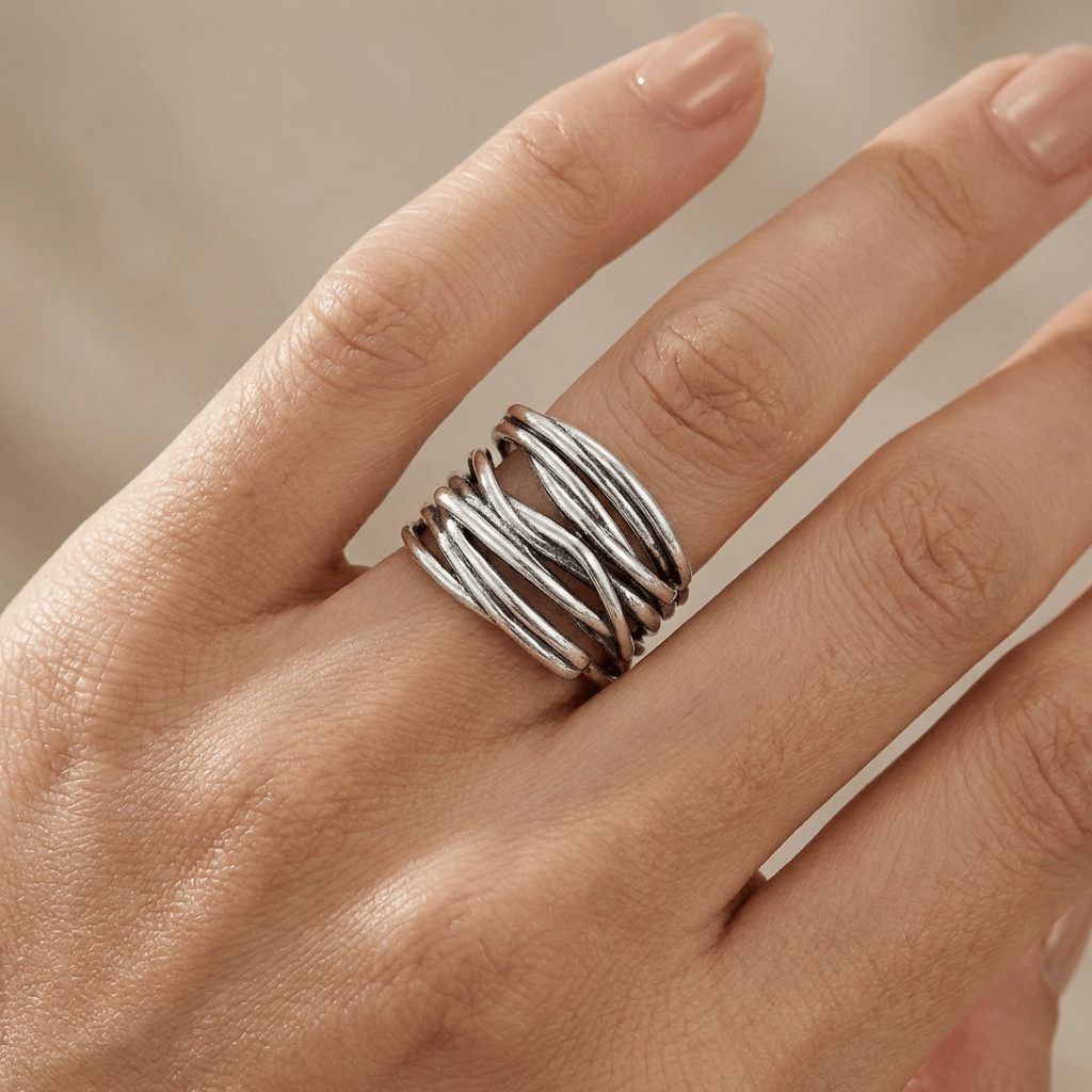 SILVER STACKED ZIRCONIA RING - (ADJUSTABLE)