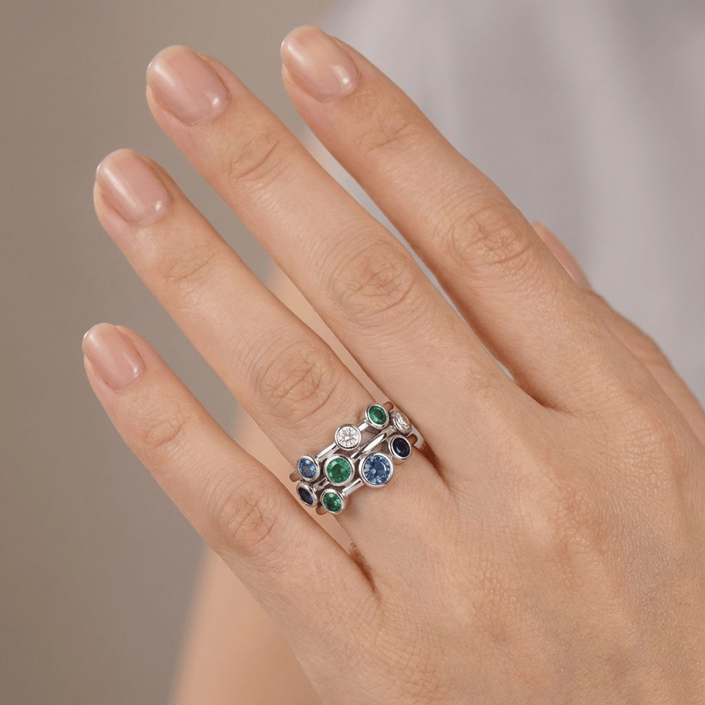 SILVER COLORFUL GEMSTONE RING