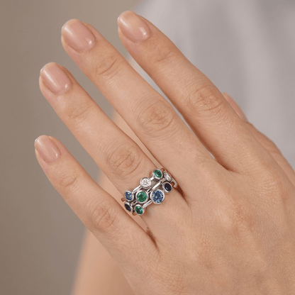 SILVER COLORFUL GEMSTONE RING