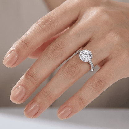SILVER CUSHION DIAMOND PAVE HALO RING