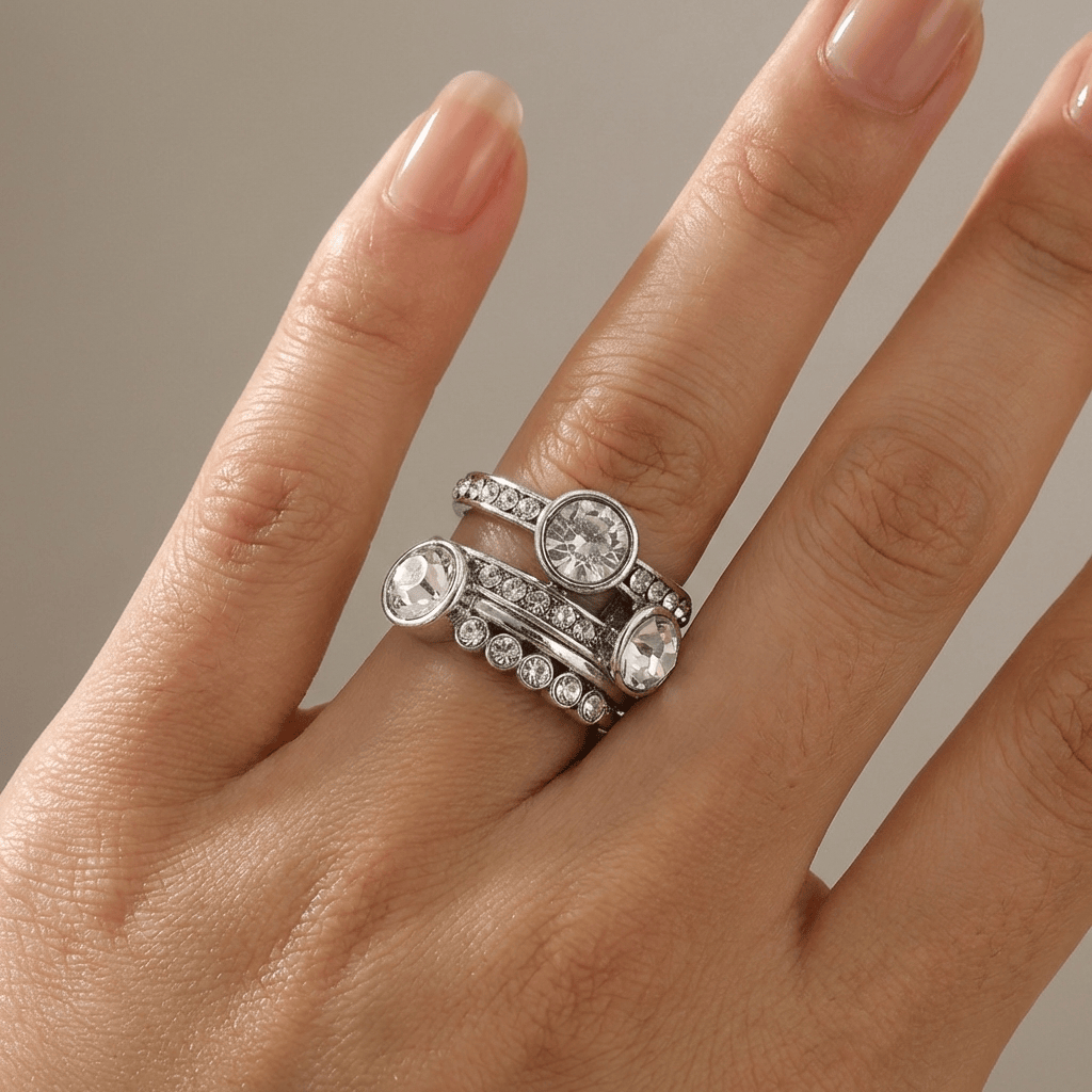 SILVER TWIN SPARKLE RING