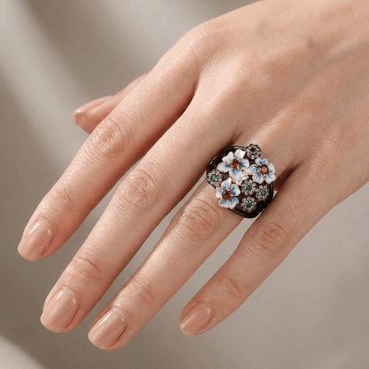 COLORFUL ENAMEL FLOWER GARDEN RING