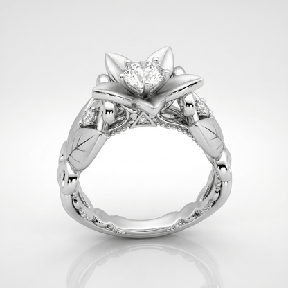 SILVER ZIRCONIA PETAL CROWN RING