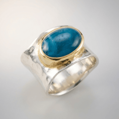 SILVER GOLD TURQUOISE MODERN RING